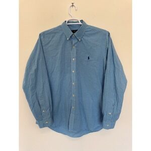 RALPH LAUREN‎ Men's Size XL Blue Purple Gingham Cotton Button Down Dress Shirt